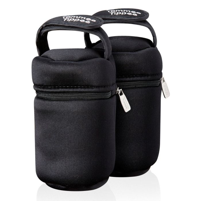 Two insulated bottle bags against a white background