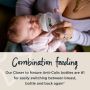 Mom feeding baby from 5oz Closer to Nature bottle with text about combination feeding