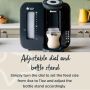 Black Perfect Prep machine on kitchen counter with text about its adjustable dial and bottle stand